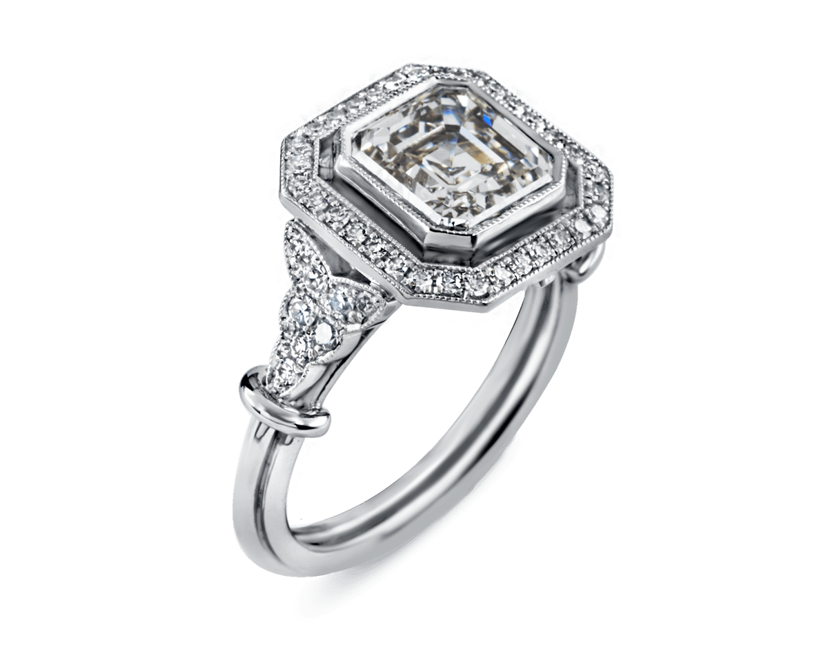 Asscher Spaced Halo with Vintag Design Elements