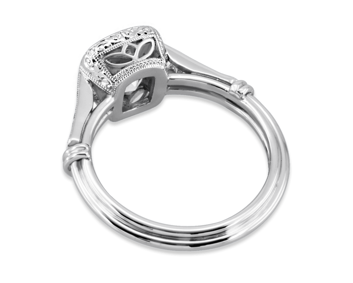 Bezel Set Antique Cushion Solitaire w French Cut Accents