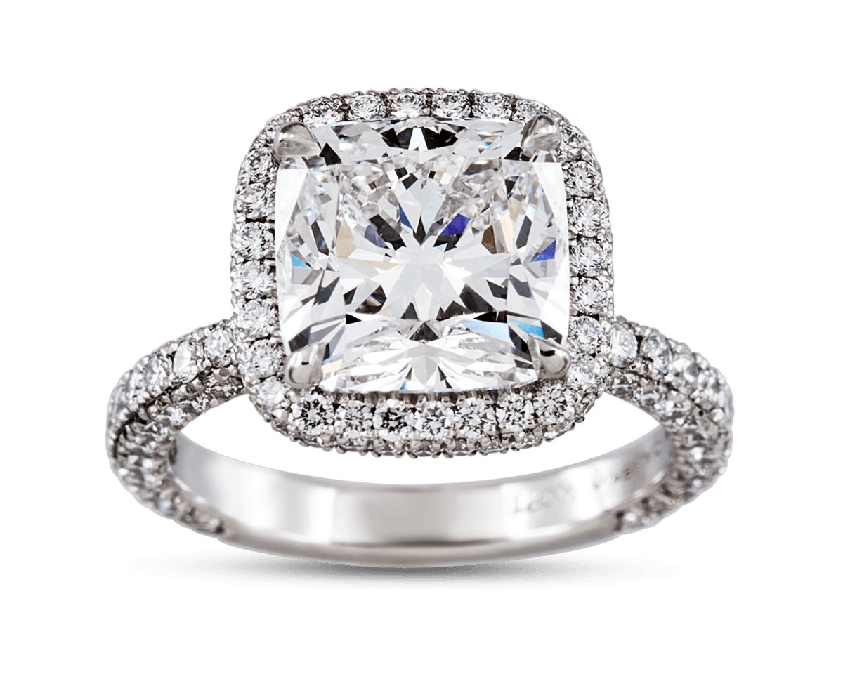 Halo Solitaire with Multi-Row 3D Pave & U Stems