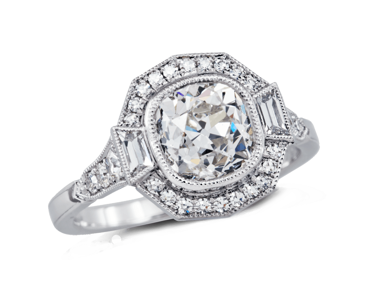 Tamara Art Deco Solitare with Decagonal Halo