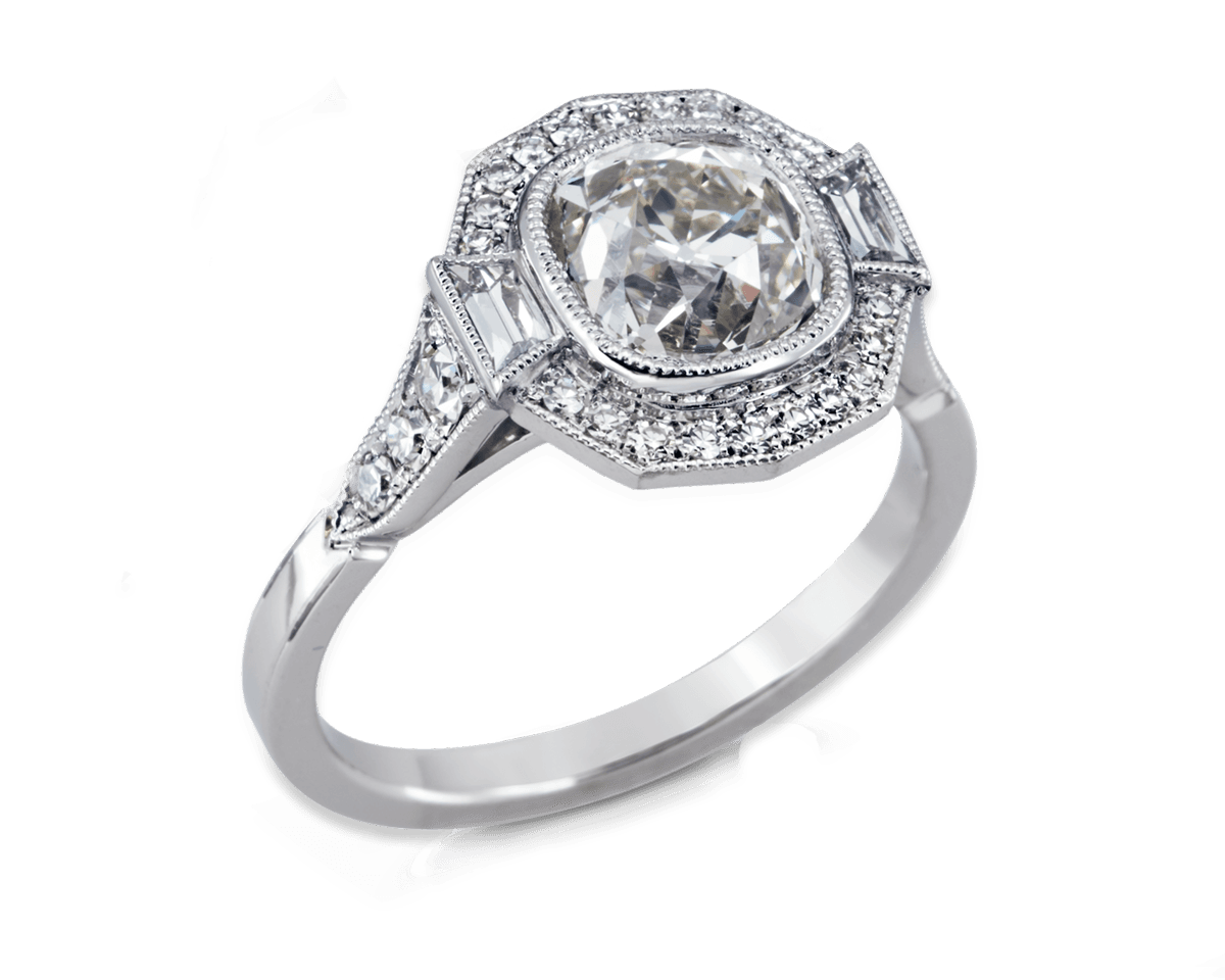 Tamara Art Deco Solitare with Decagonal Halo