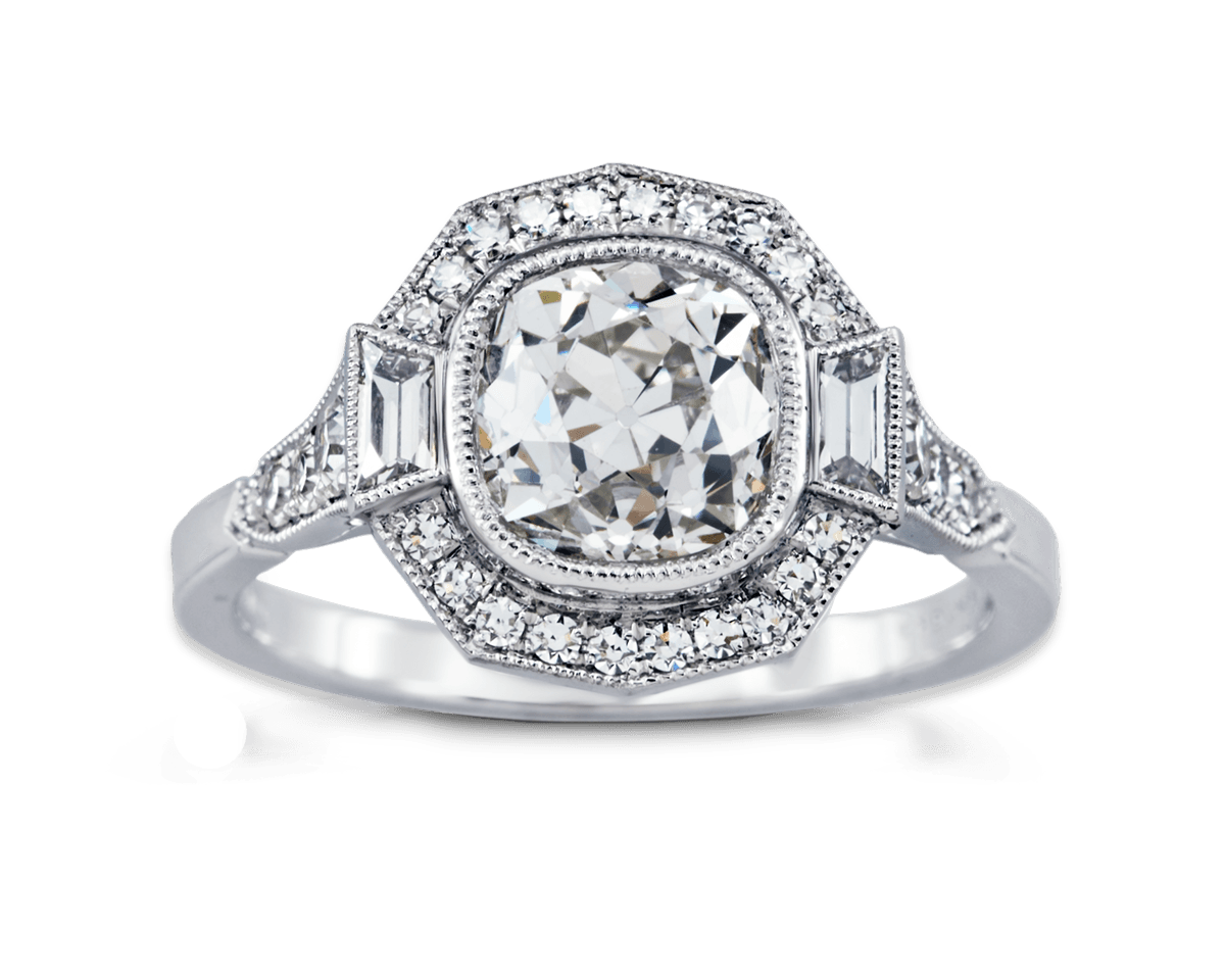 Tamara Art Deco Solitare with Decagonal Halo
