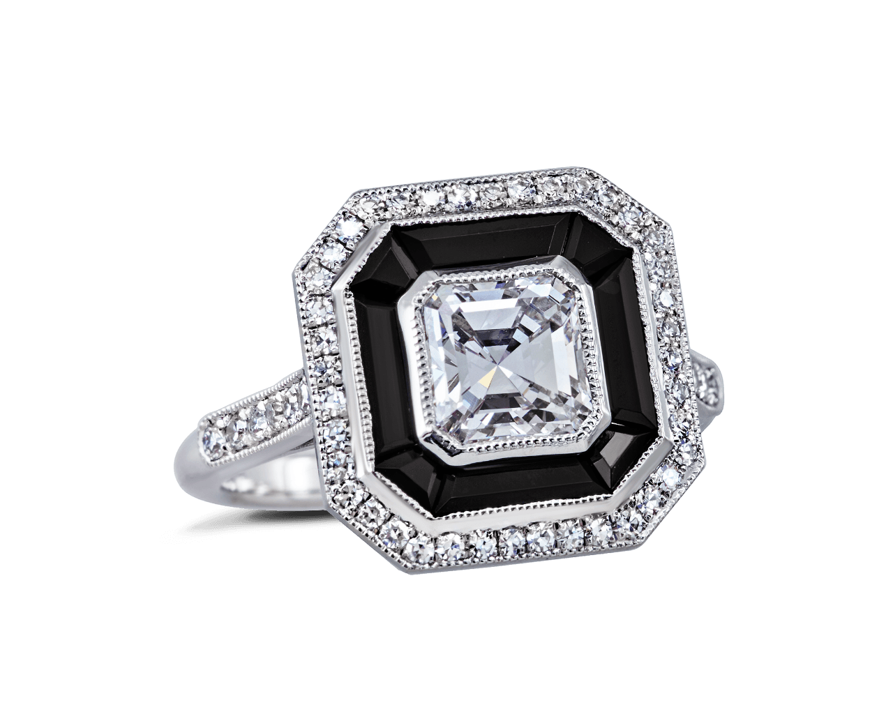 Asscher Cut Halo with Onyx Inlay