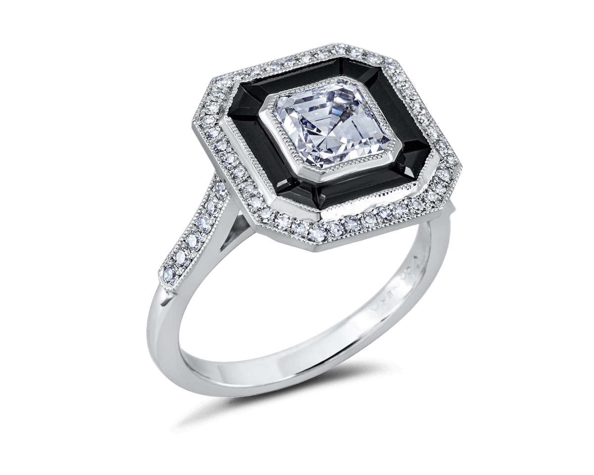 Asscher Cut Halo with Onyx Inlay