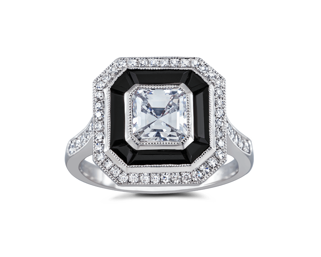 Asscher Cut Halo with Onyx Inlay