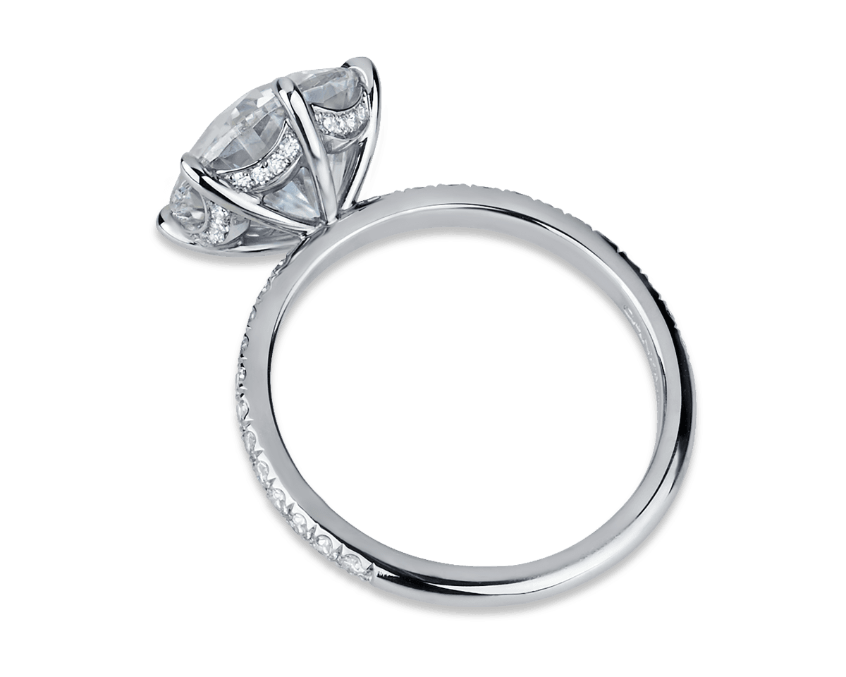 Six Prong Pave Solitaire with Scalloped Basket