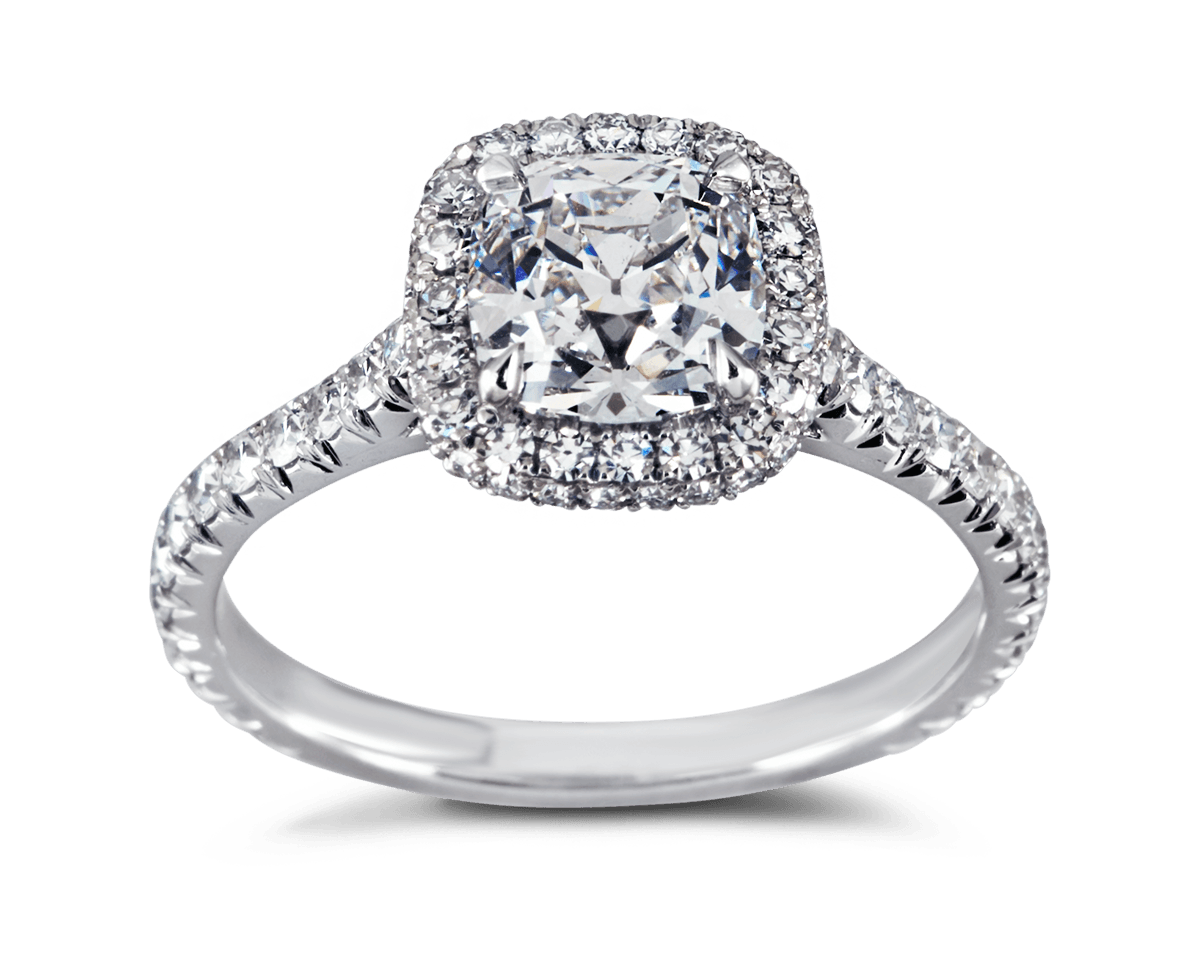 Double Edge Halo Solitaire with Canera Antique Cushion
