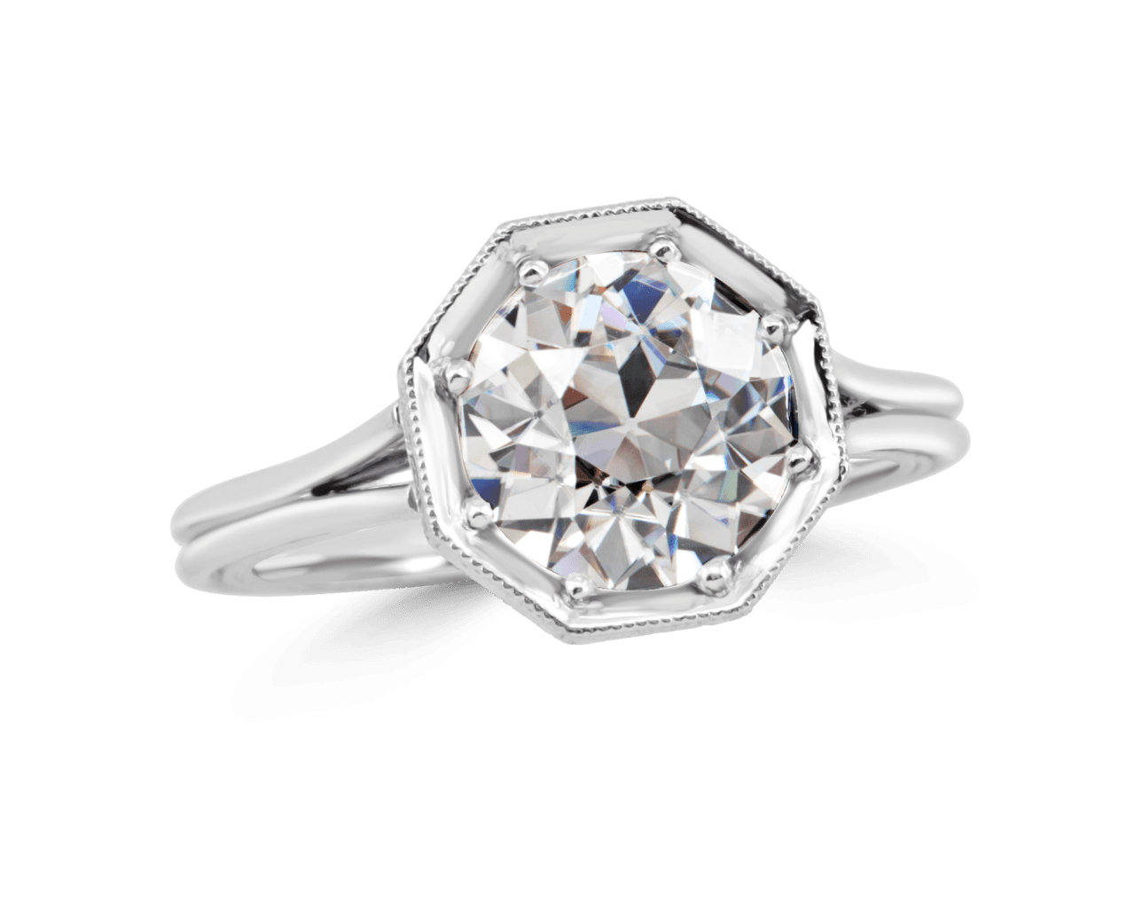 Vintage Octagonal Solitaire with Split Wire Band