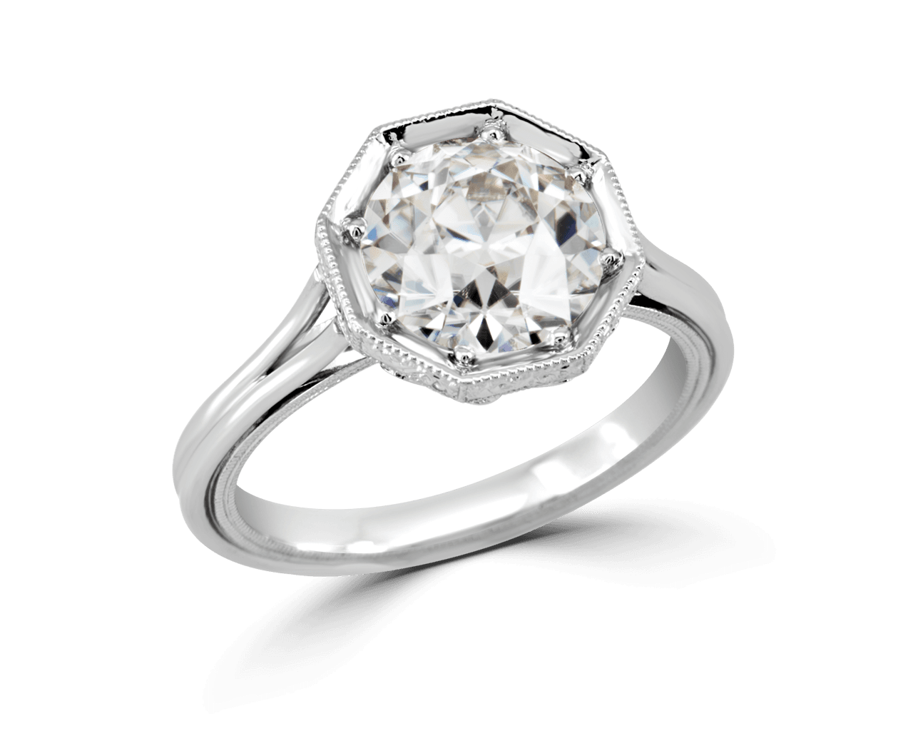 Vintage Octagonal Solitaire with Split Wire Band