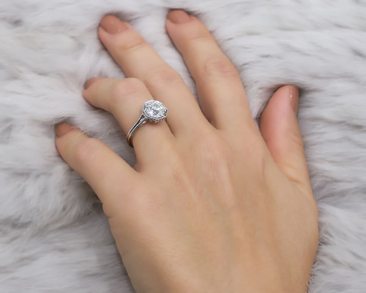 Vintage Octagonal Solitaire with Split Wire Band