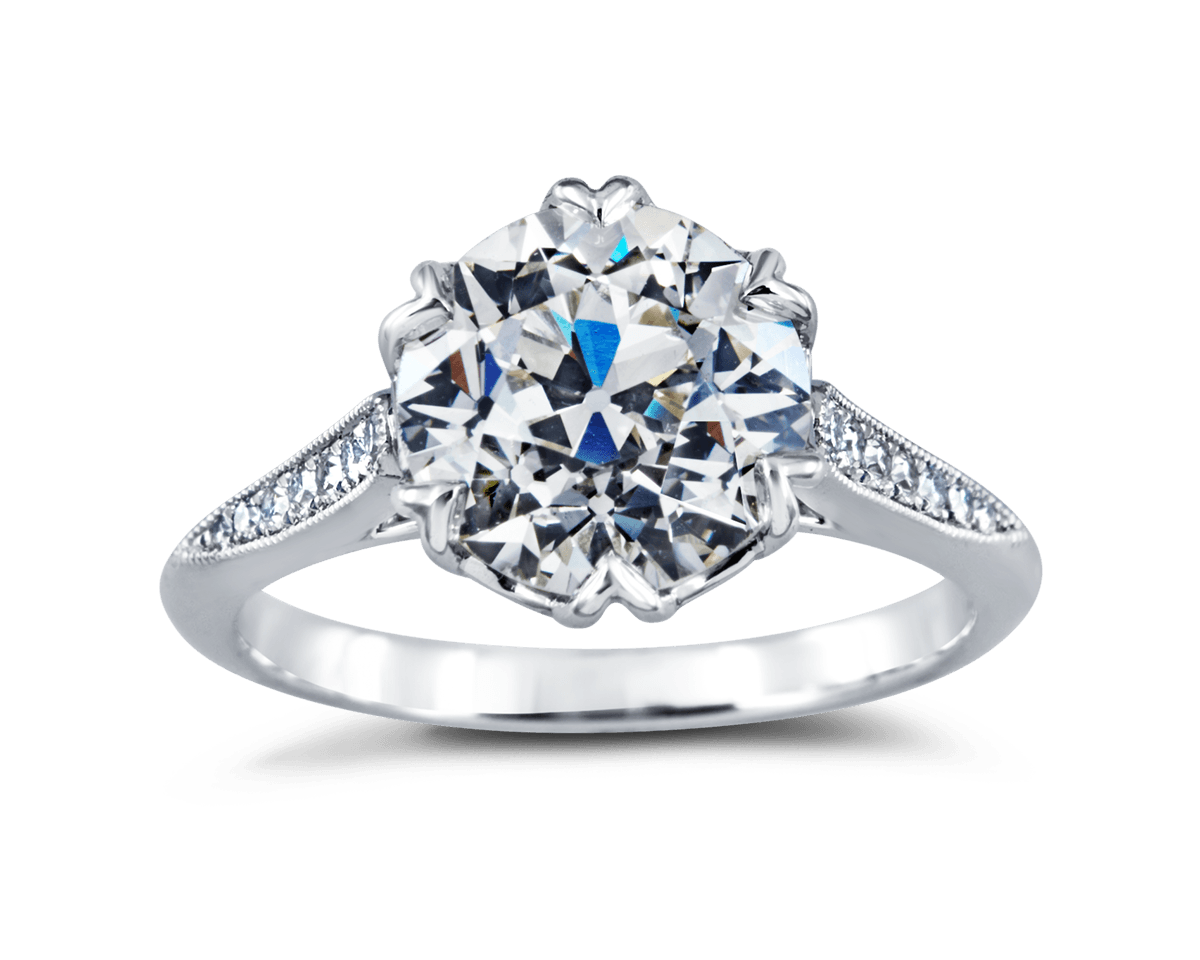 Adriana Solitaire with a Pave Set Cathedral Band