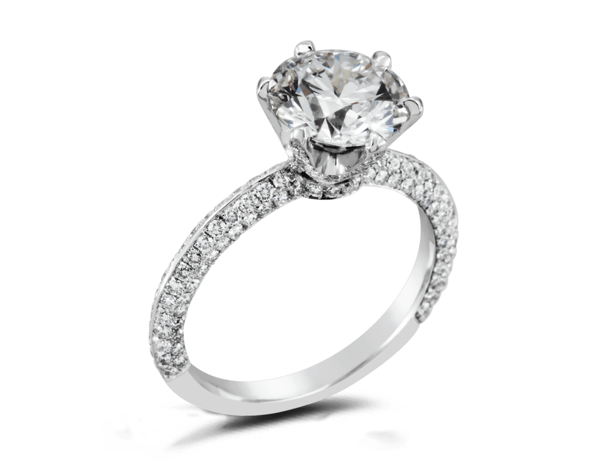 Gabriella Six Prong with Knife Edge Pave Band