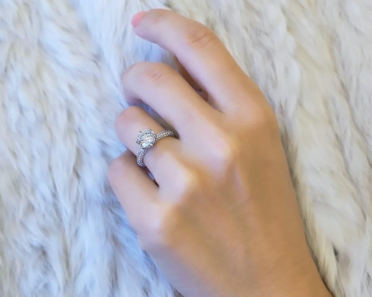Gabriella Six Prong with Knife Edge Pave Band