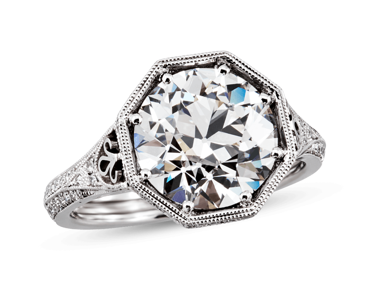 Art-Deco Solitaire with Octagonal Pave Edge Frame