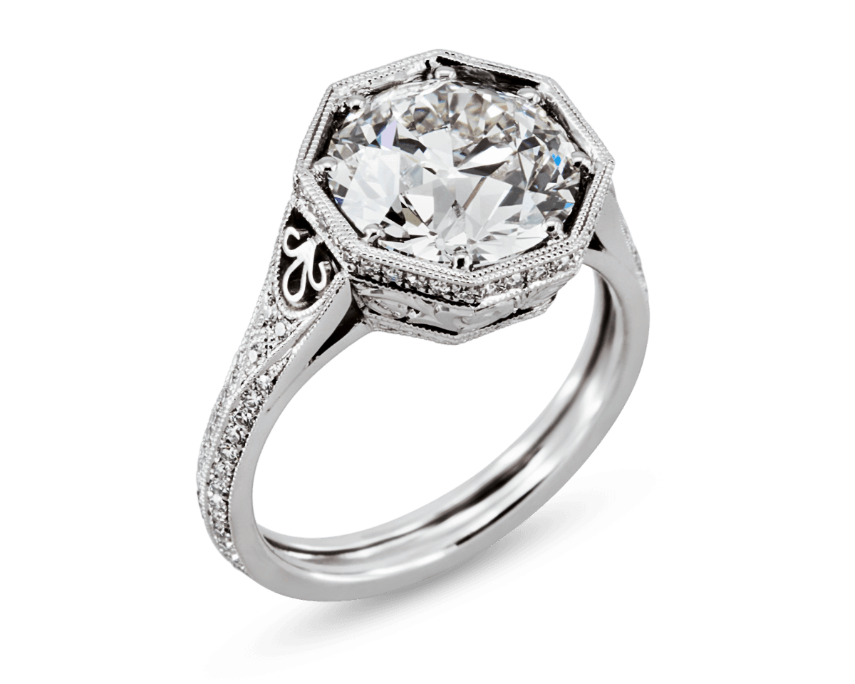 Art-Deco Solitaire with Octagonal Pave Edge Frame