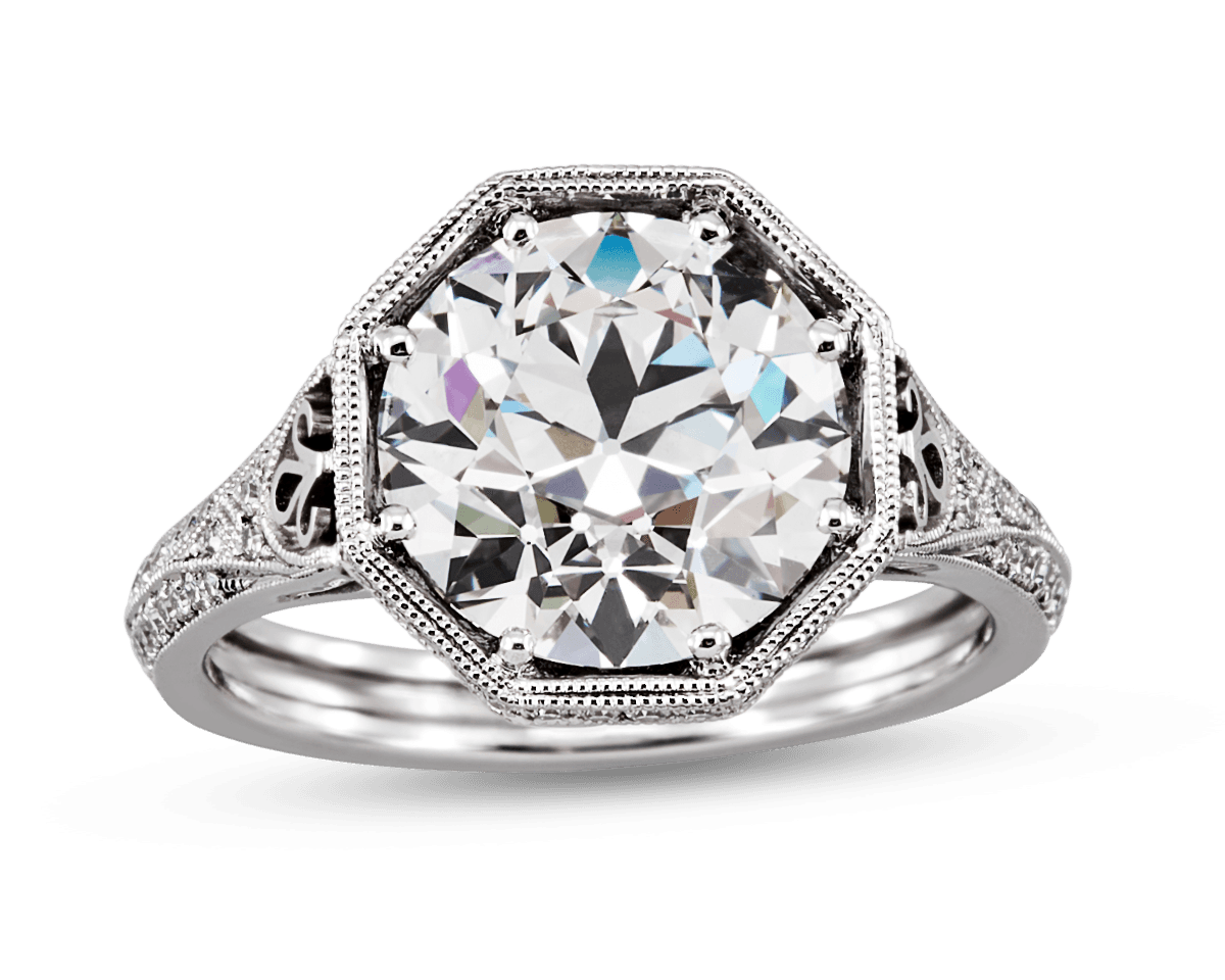 Art-Deco Solitaire with Octagonal Pave Edge Frame