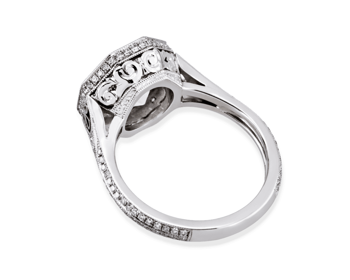 Art-Deco Solitaire with Octagonal Pave Edge Frame