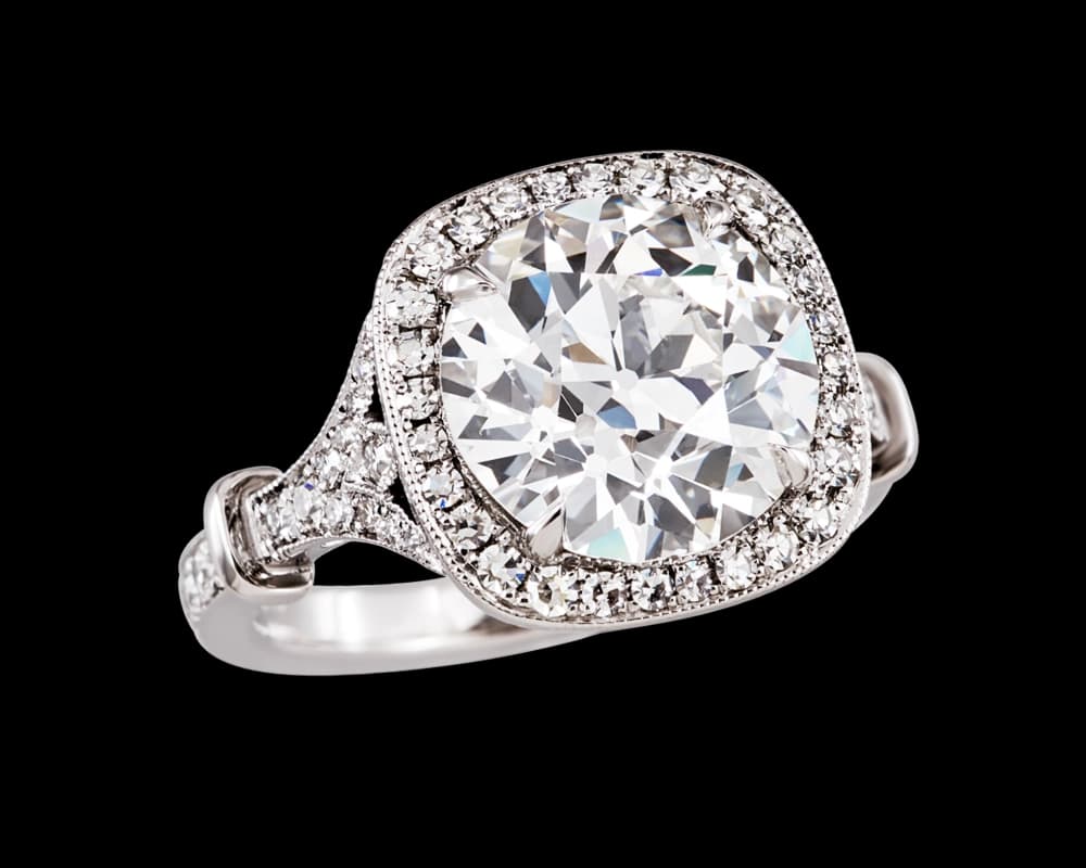 The Lillian Vintage Halo with Three Petal Split Band