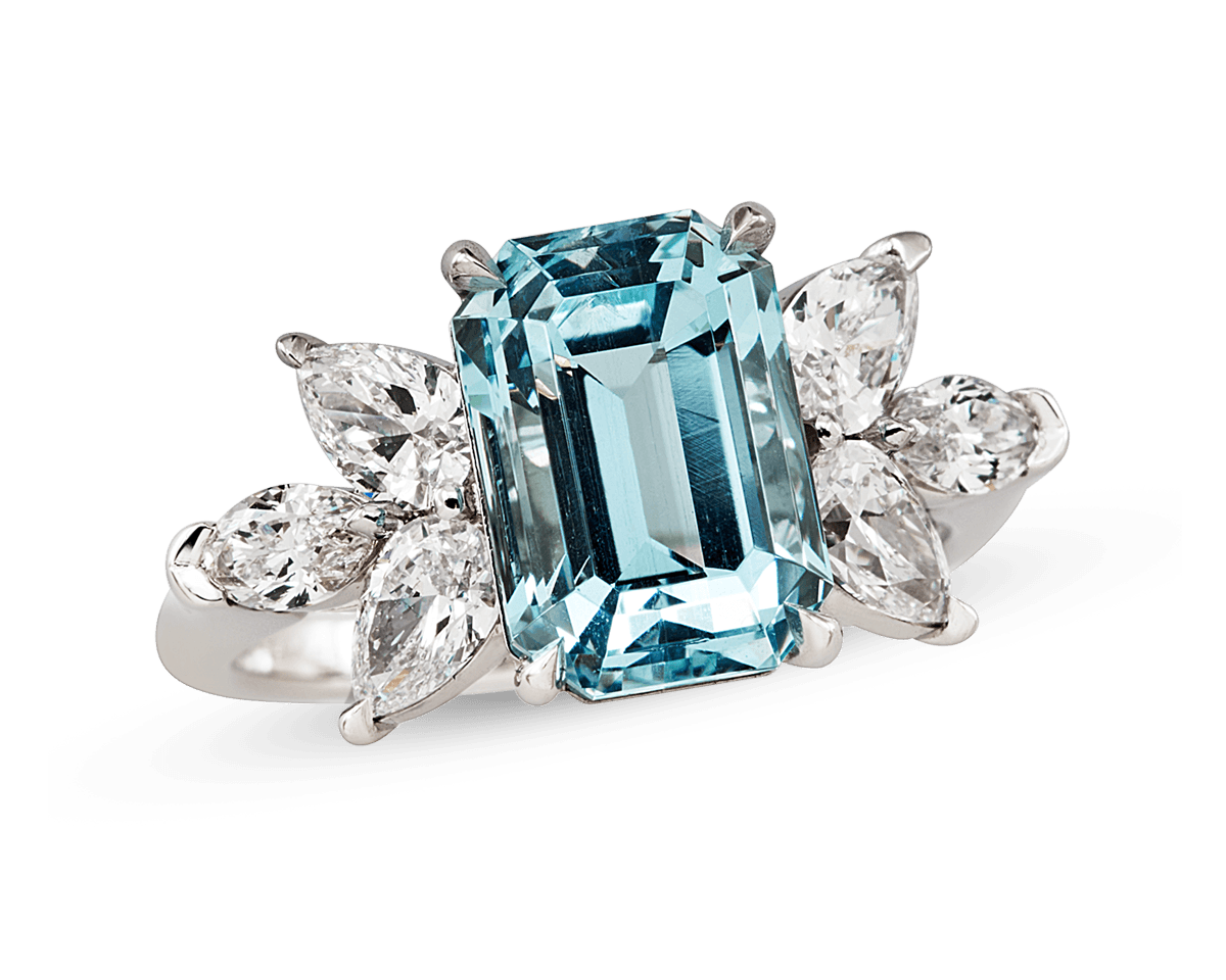 Emerald Cut with Mixed Side Stone Floral Ring