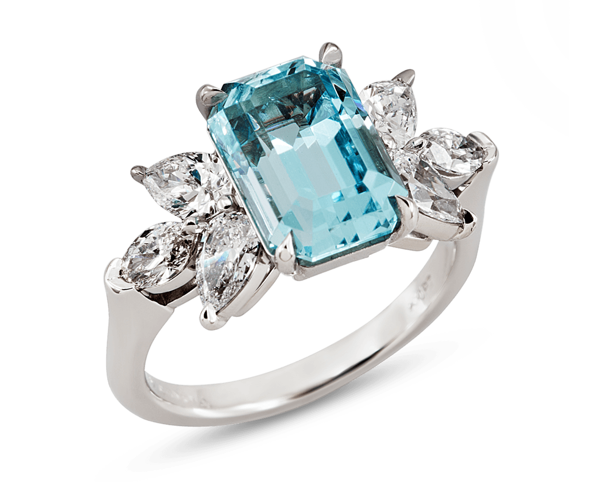 Emerald Cut with Mixed Side Stone Floral Ring