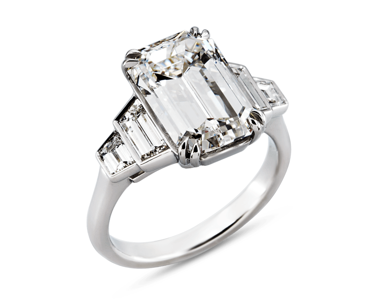 Emerald and Trapezoid Five Stone Ring