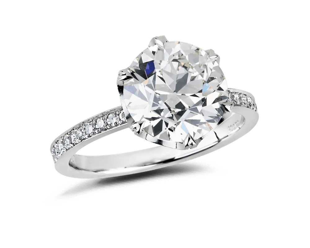 Vintage Six Prong Paved Crown Solitaire
