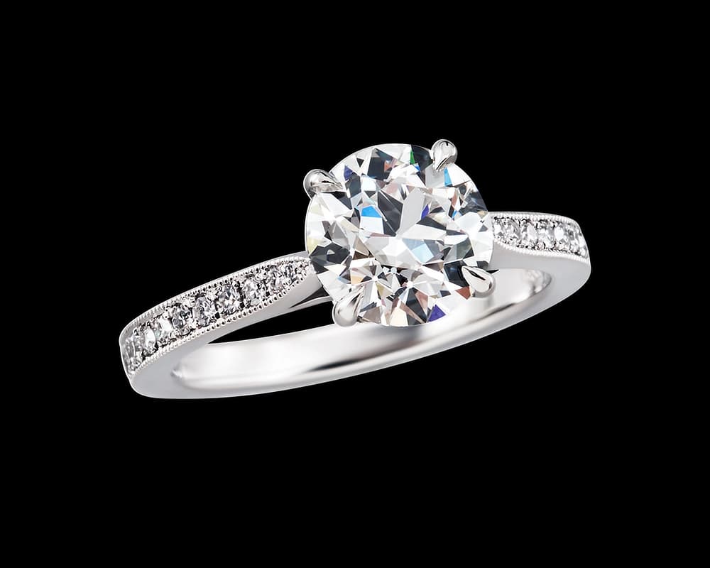 OEC Pave Solitaire with Tapering Cathedral Band
