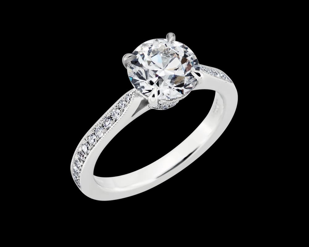 OEC Pave Solitaire with Tapering Cathedral Band