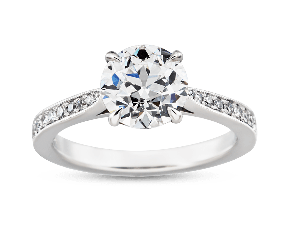 OEC Pave Solitaire with Tapering Cathedral Band