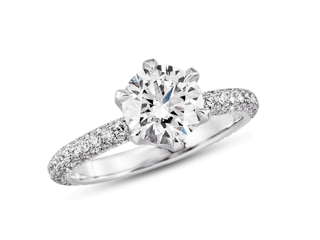 The Gabriella Six-Prong Solitaire with Multi-Row Pave