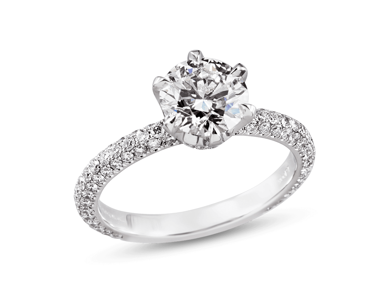 The Gabriella Six-Prong Solitaire with Multi-Row Pave