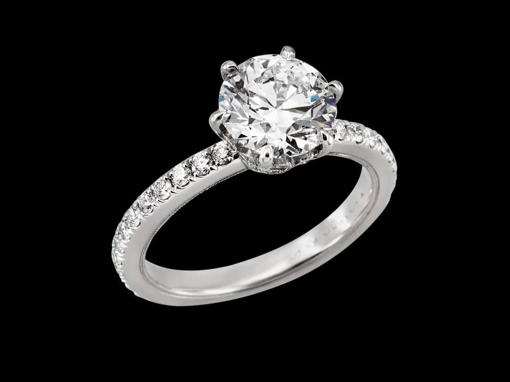 Six Prong Pave Solitaire with a Heart Profile