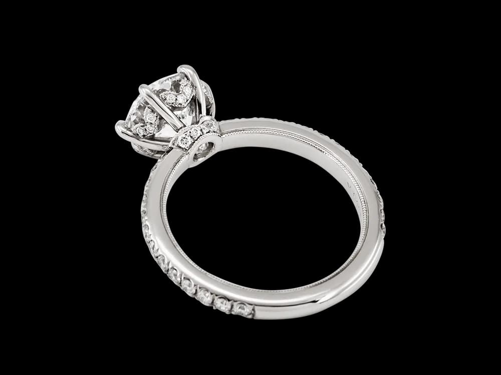 Six Prong Pave Solitaire with a Heart Profile