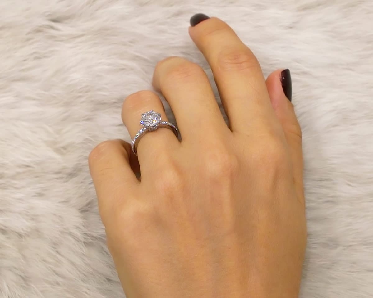 Six Prong Pave Solitaire with a Heart Profile