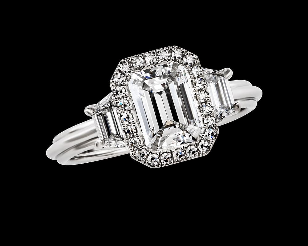 The Kayla Emerald Cut & Trapezoid Halo Trilogy