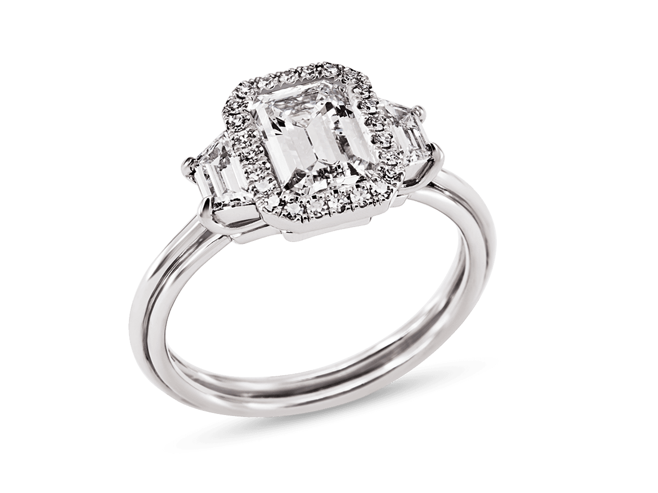 The Kayla Emerald Cut & Trapezoid Halo Trilogy