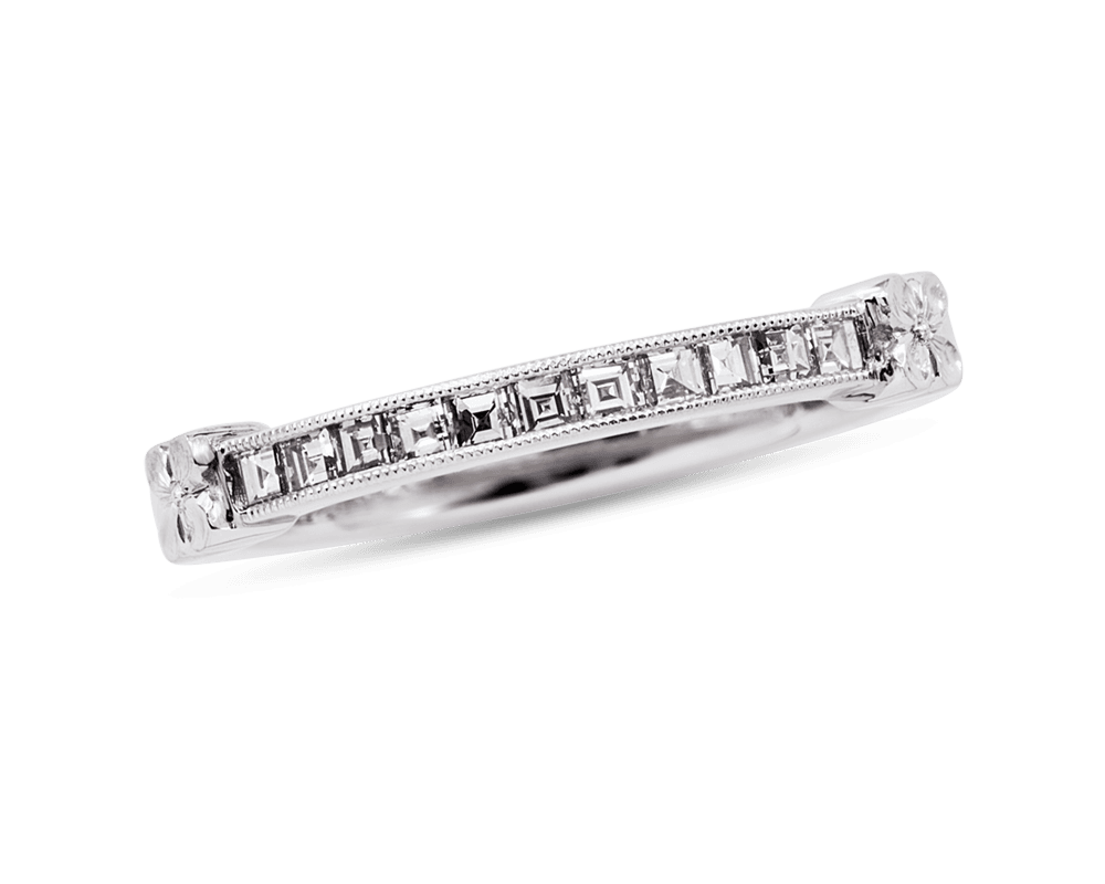 Vintage Square Diamond Band w Floral Accents