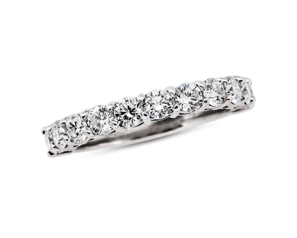 Round Shared Prong Half Eternity Wedding Band