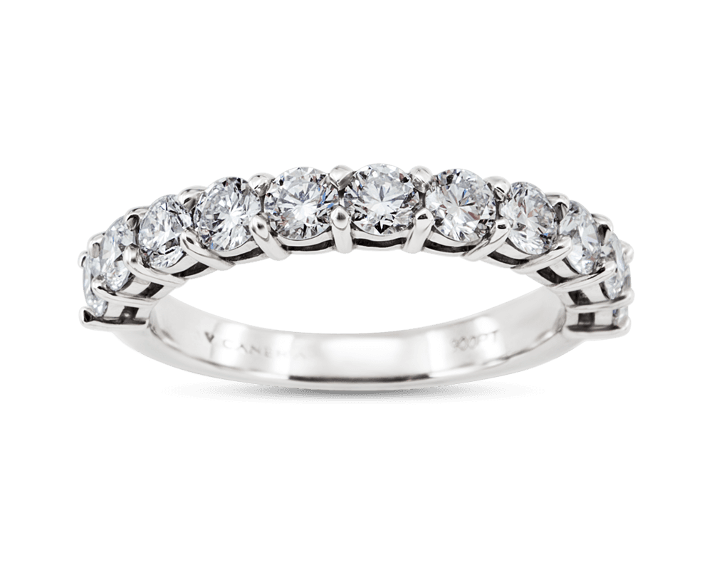 Round Shared Prong Half Eternity Wedding Band