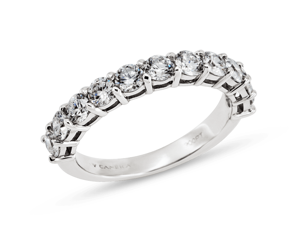 Round Shared Prong Half Eternity Wedding Band