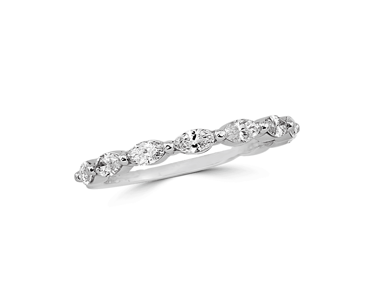 Marquise Shaped Single Shared Prong Wedding Band