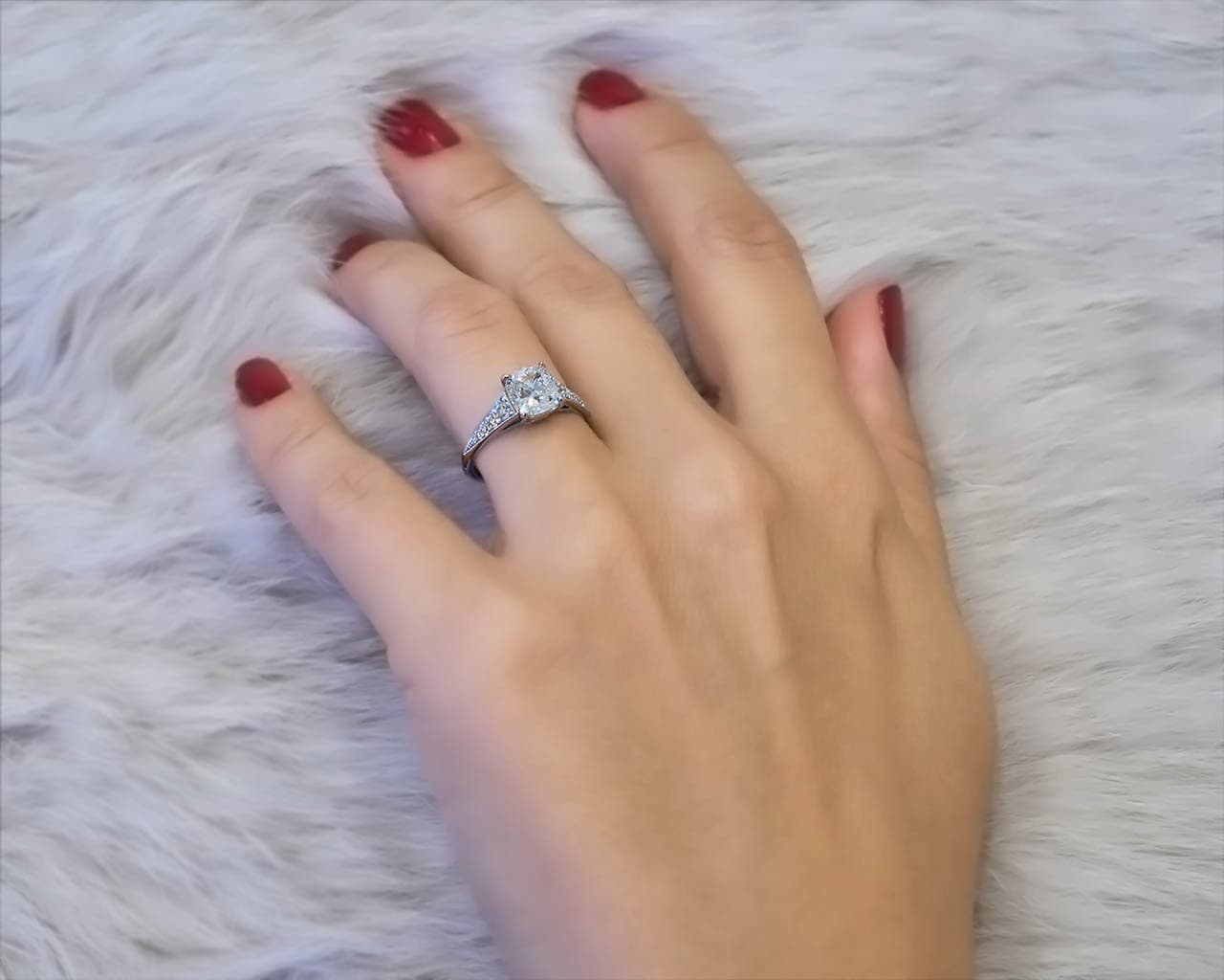 Cushion Cut Solitaire with Tapered Pave Band