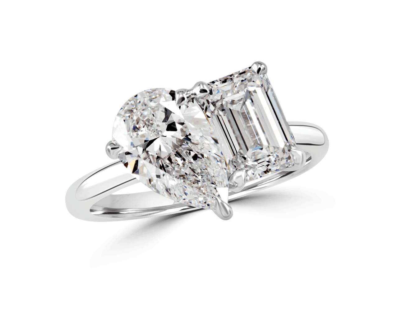 Emerald Cut and Pear Toi et Moi Ring
