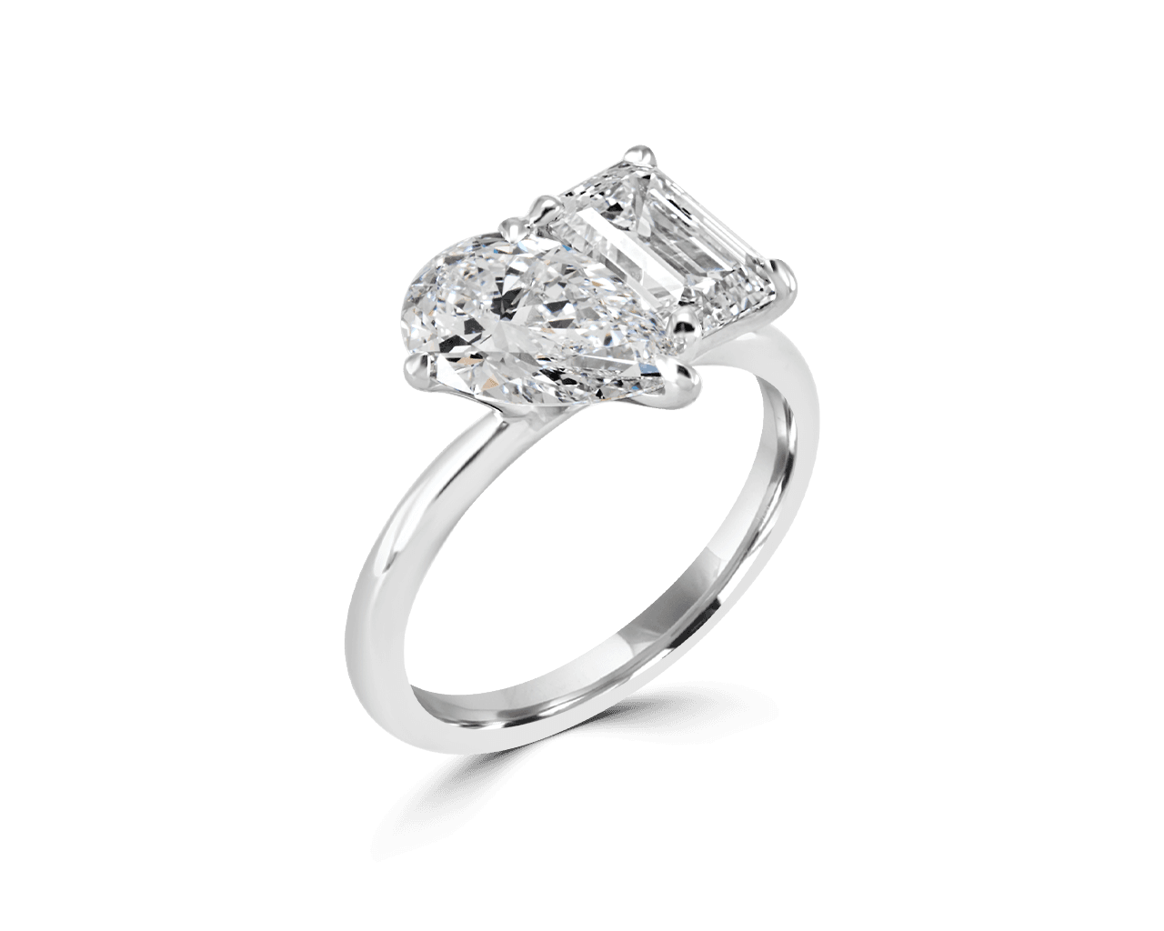Emerald Cut and Pear Toi et Moi Ring