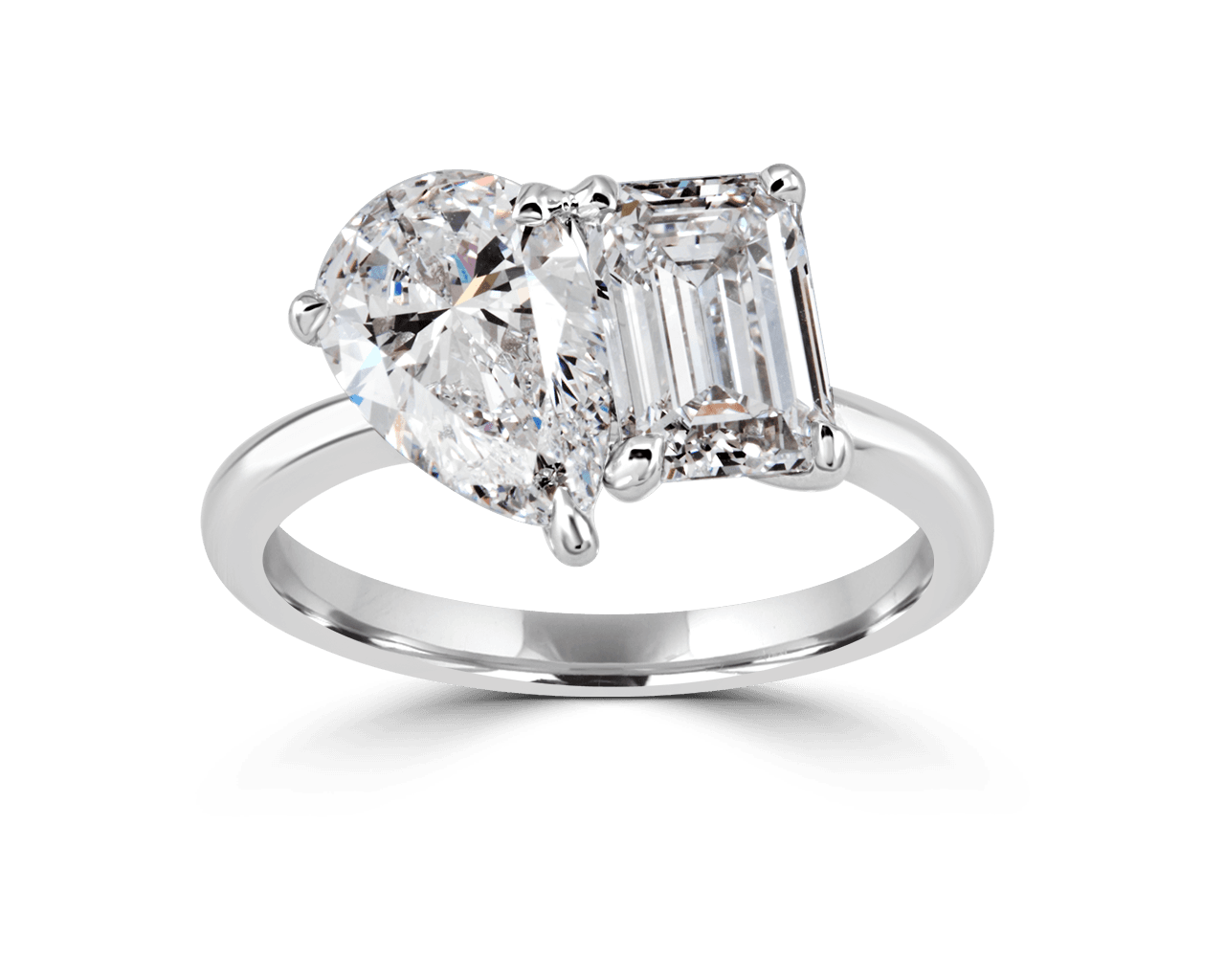 Emerald Cut and Pear Toi et Moi Ring