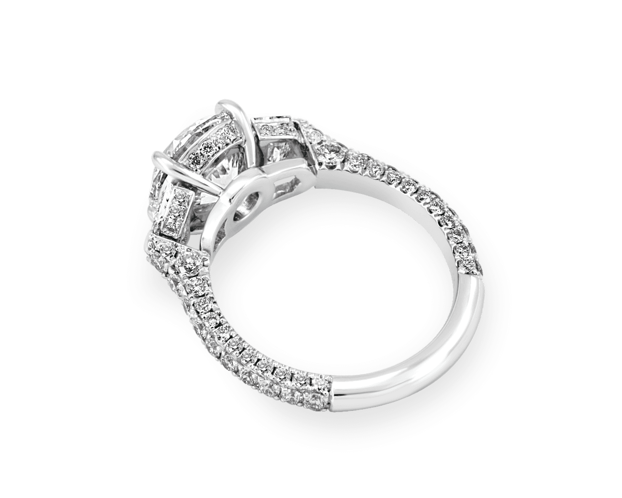 Round and Shield Cut Three Stone Ring