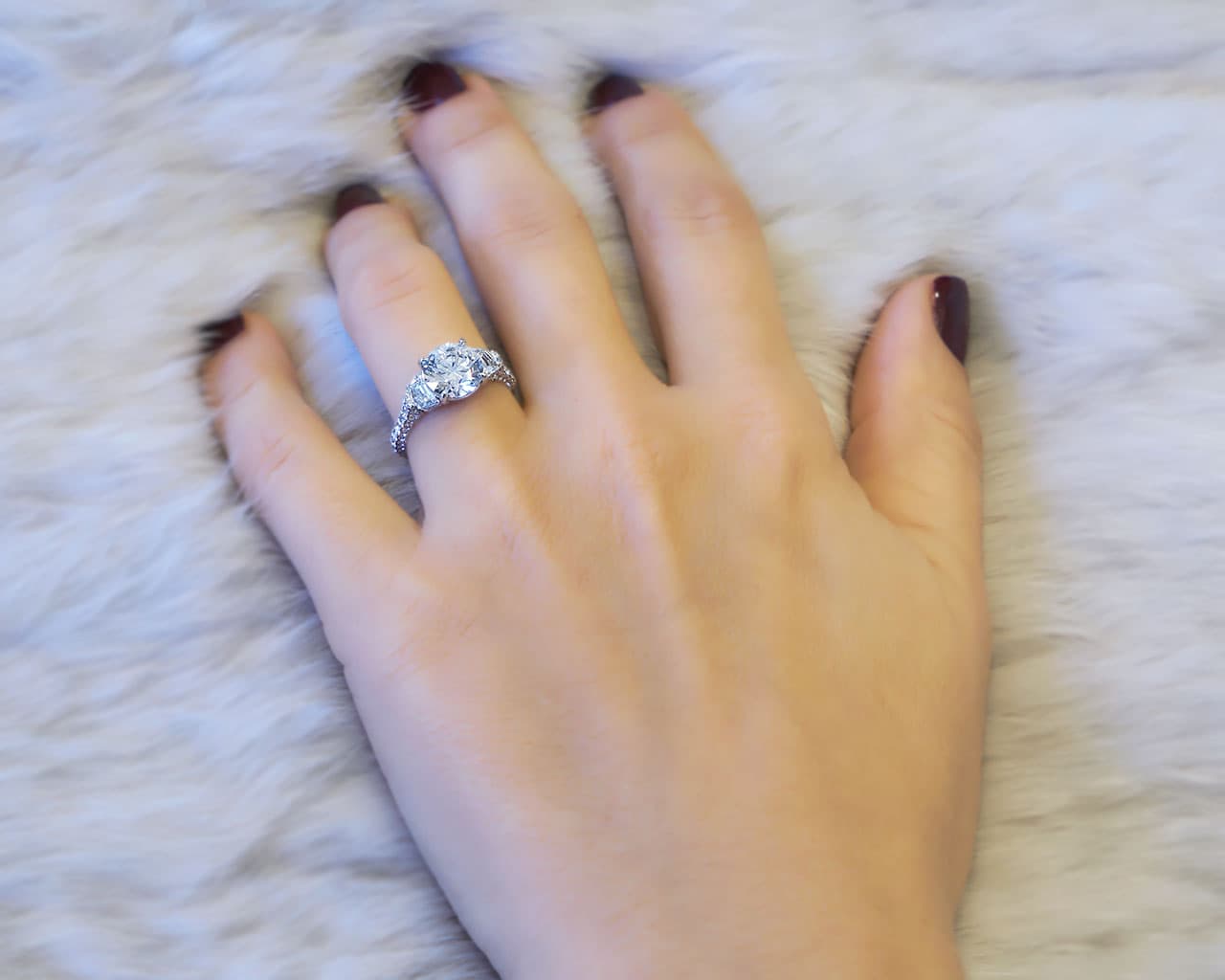 Round and Shield Cut Three Stone Ring