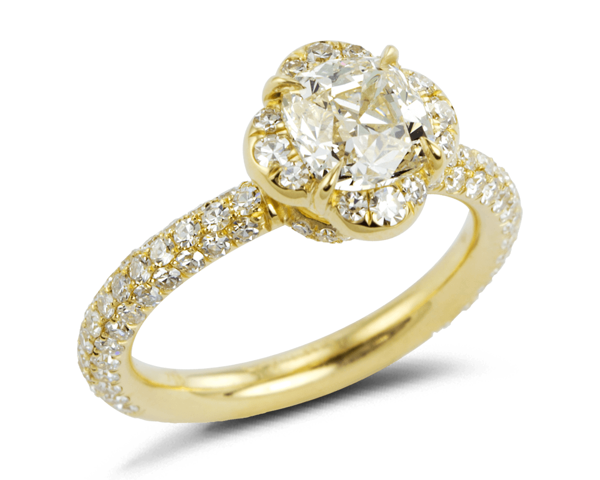 The Vanessa Flower Halo Solitaire with Multi-Row Pave
