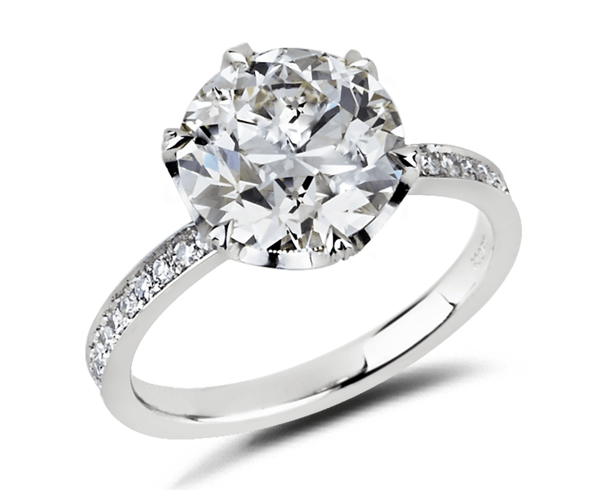 Vintage Six Prong Paved Crown Solitaire