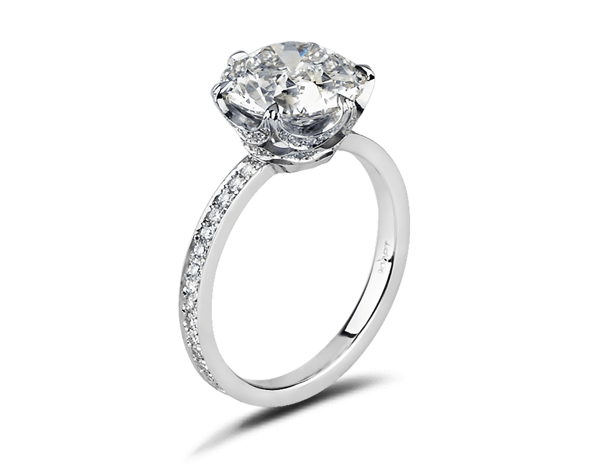 Vintage Six Prong Paved Crown Solitaire